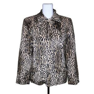 Vintage 90s Zip Front Womens Jacket Size S Brown Black Leopard Print